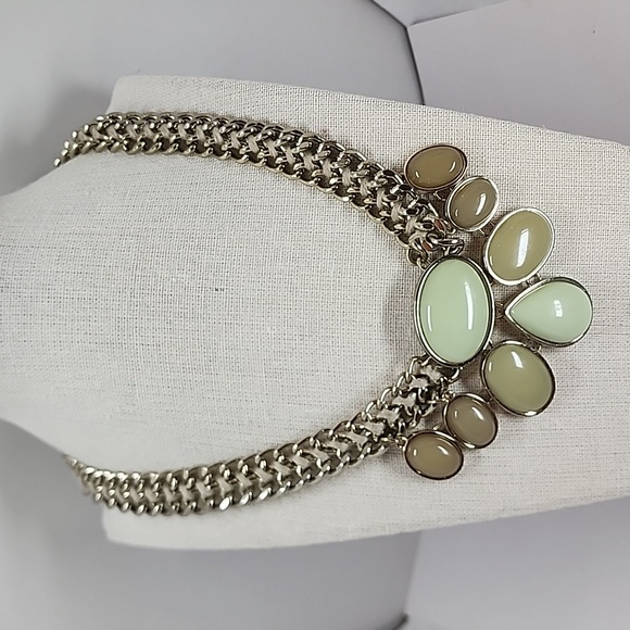 Chain Ribbon Cabochon Light Green Statement Necklace - Picture 1 of 9